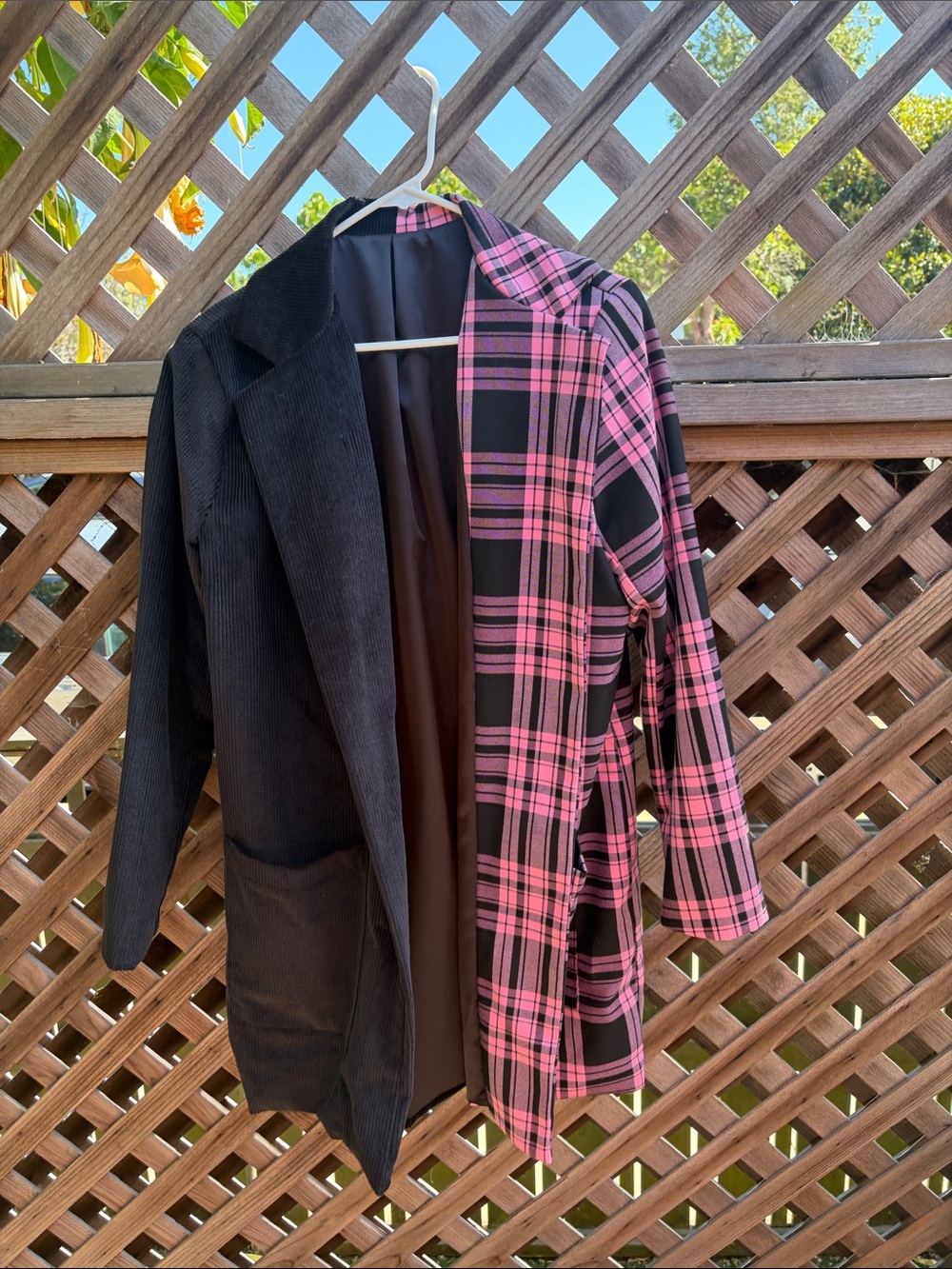 Women’s Black & Pink Plaid Blazer - Dual-Tone Suit Jacket